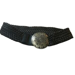 Y2K Boho Woven Weathered Wide Belt Brass Engraved Medallion Buckle Western